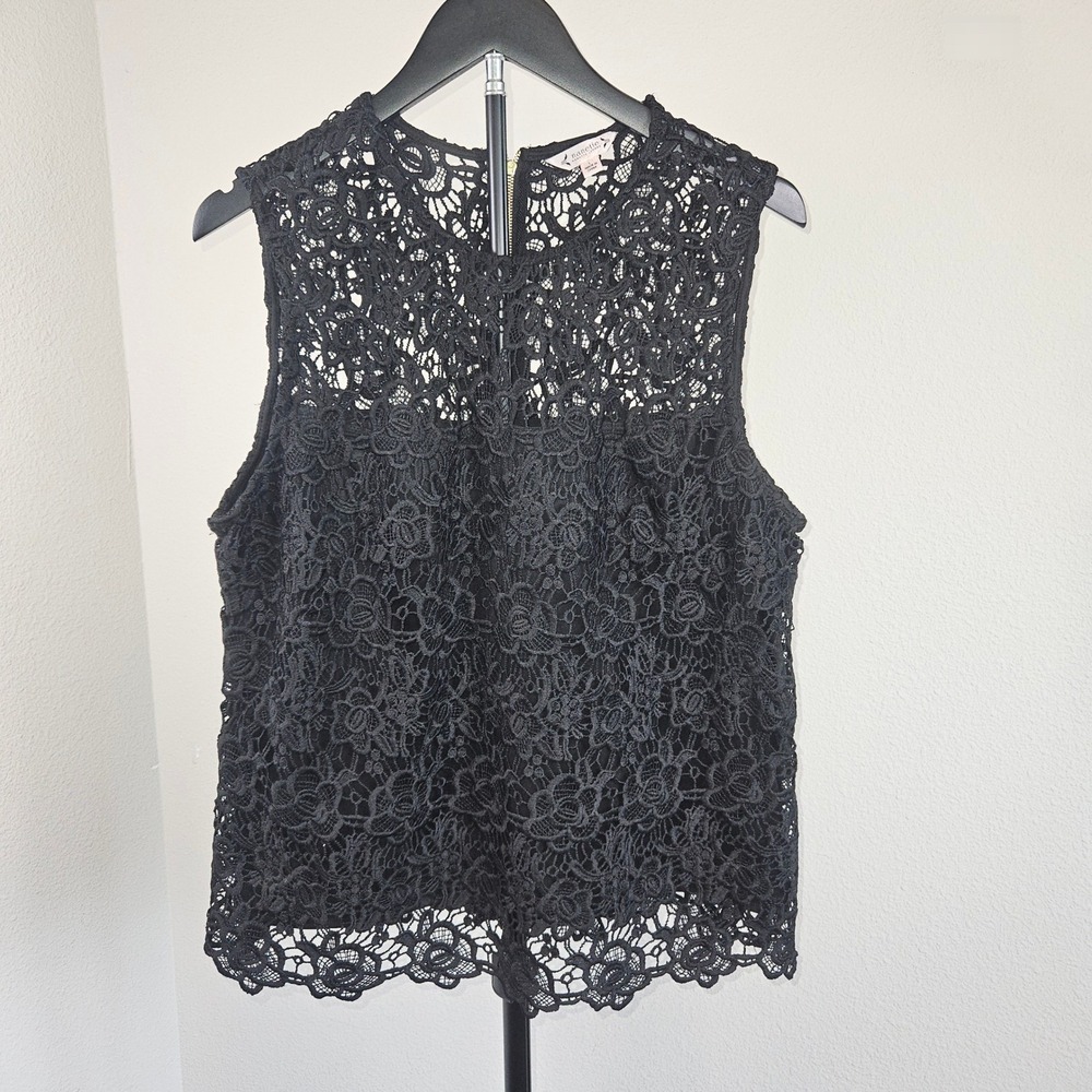 Nanette Lepore Lace Top Womens L Black Sleeveless Floral‎ Zipper Romantic Chic